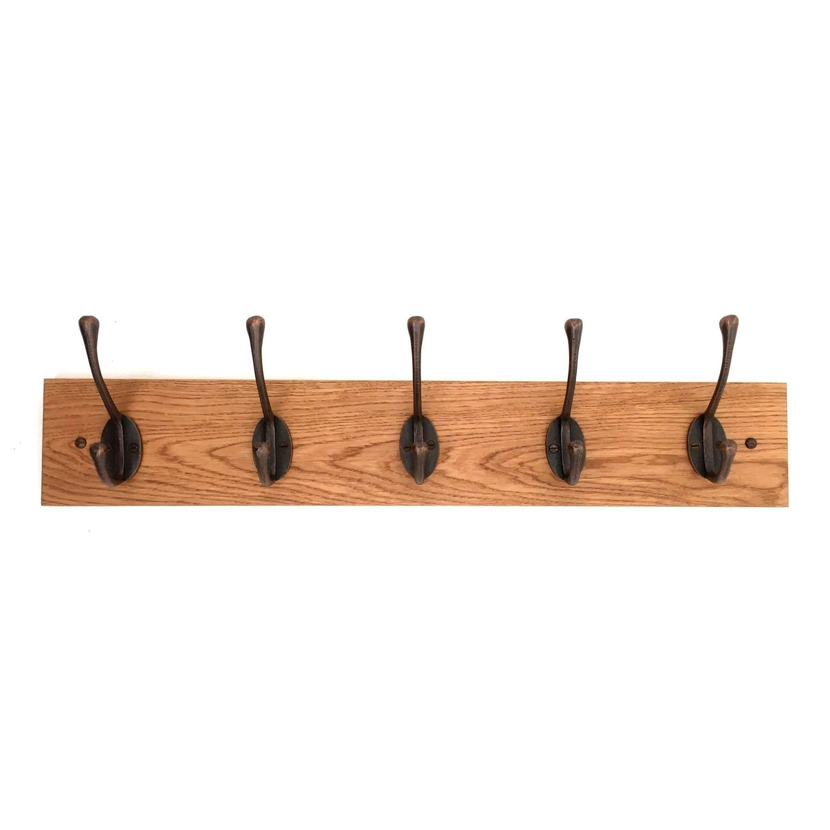 FOWLERS Handmade OAK wooden coat rack - ACORN CAST IRON HOOKS