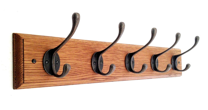 FOWLERS COAT RACKS - OAK - UK HANDMADE Wooden racks, CAST IRON HOOKS