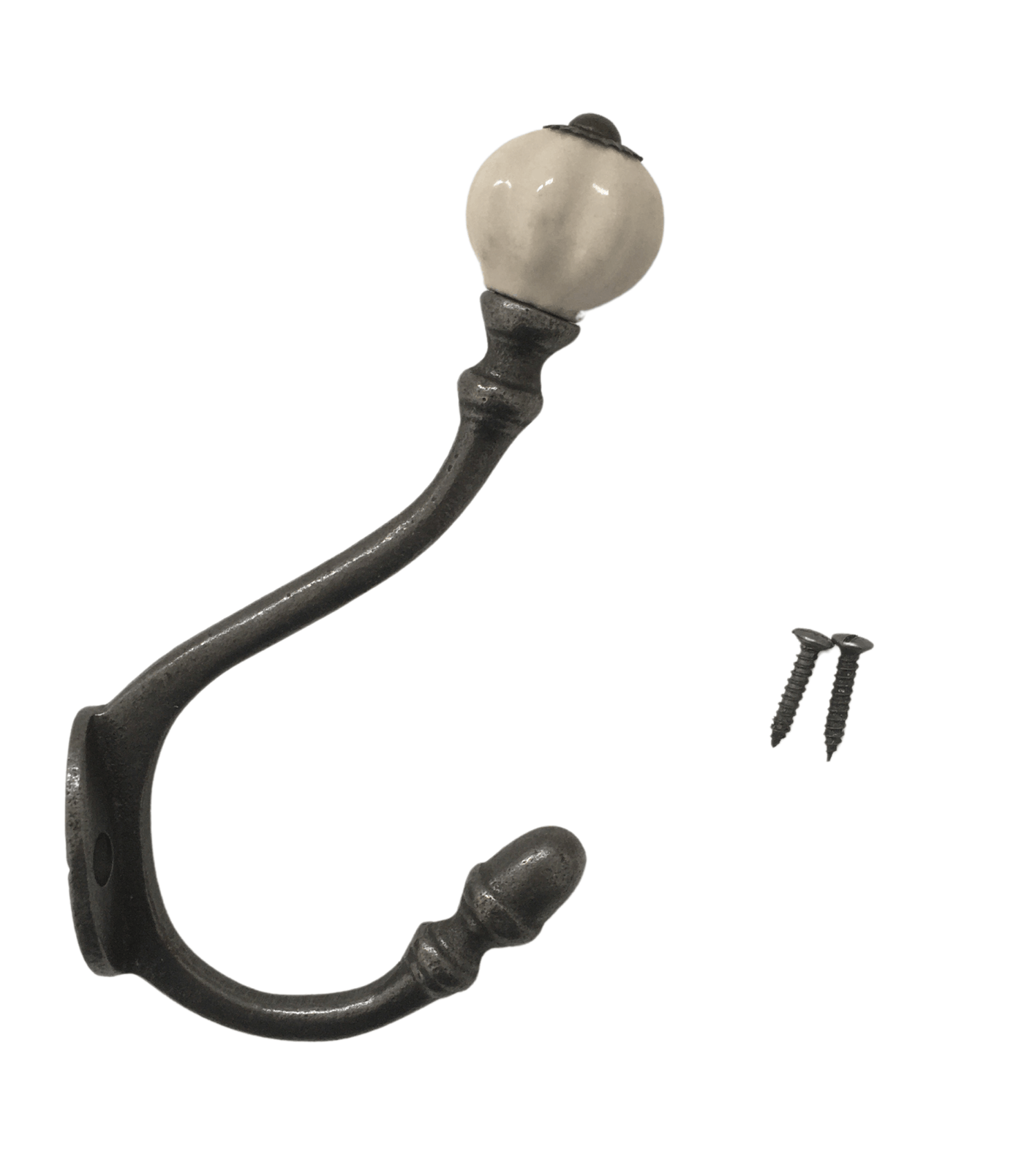 Cast Iron coat hook - ACORN STYLE with OFF WHITE CERAMIC TIP
