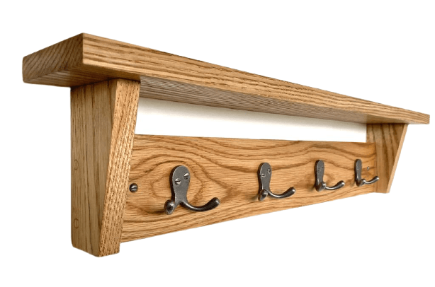 6 Sizes - FOWLERS - HANDMADE - Solid OAK coat rack CLASSIC style with