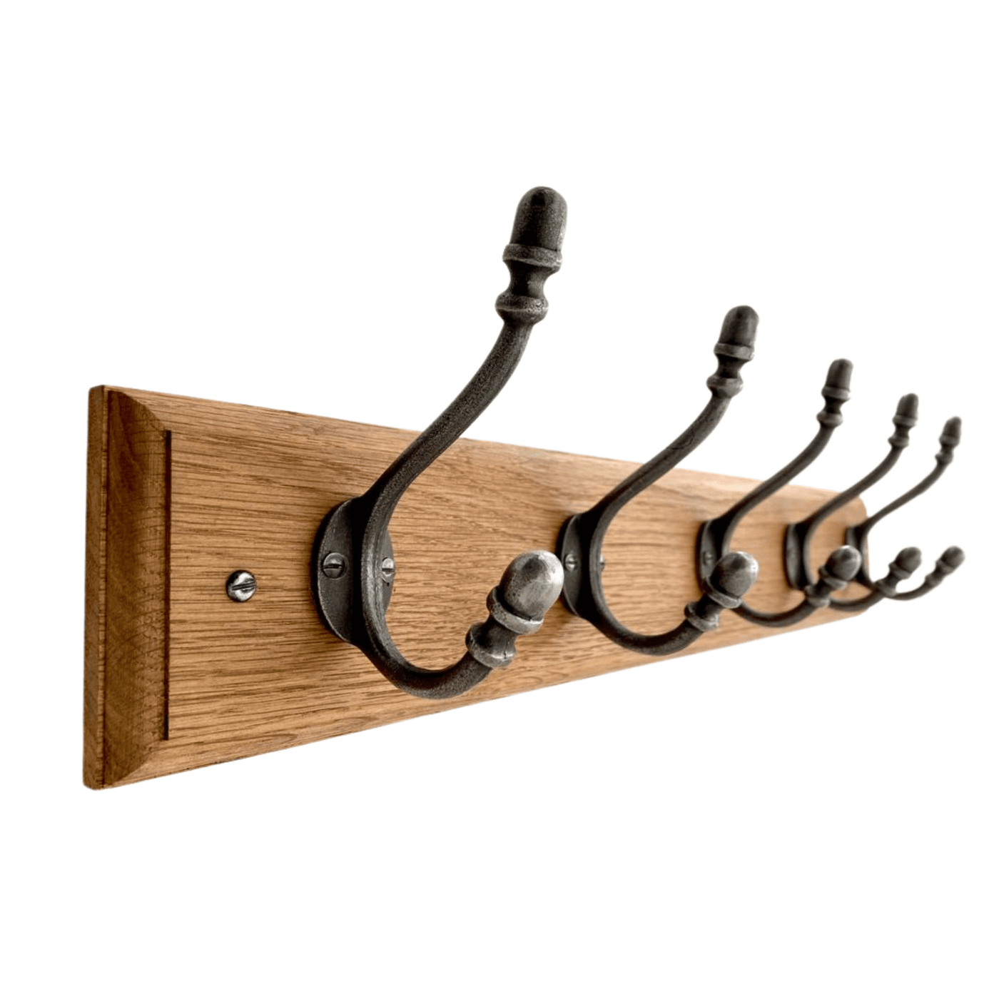 FOWLERS - HANDMADE - Solid OAK coat rack TRADITIONAL style with ACORN  Natural polished cast iron hooks
