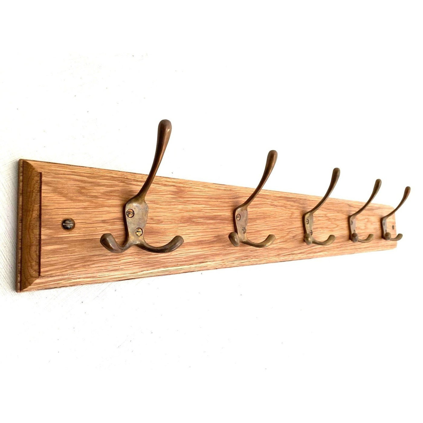 FOWLERS HANDMADE Solid OAK wooden coat rack with Antique finish SOLID BRASS  coat hooks